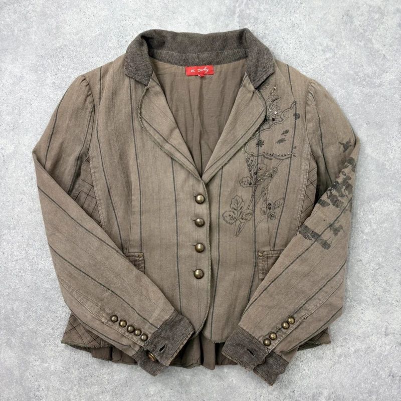 khaki tweed pinstripe fitted grunge fairy Derhy blazer