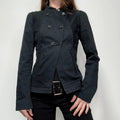 navy pinstripe fitted asymmetric jacket