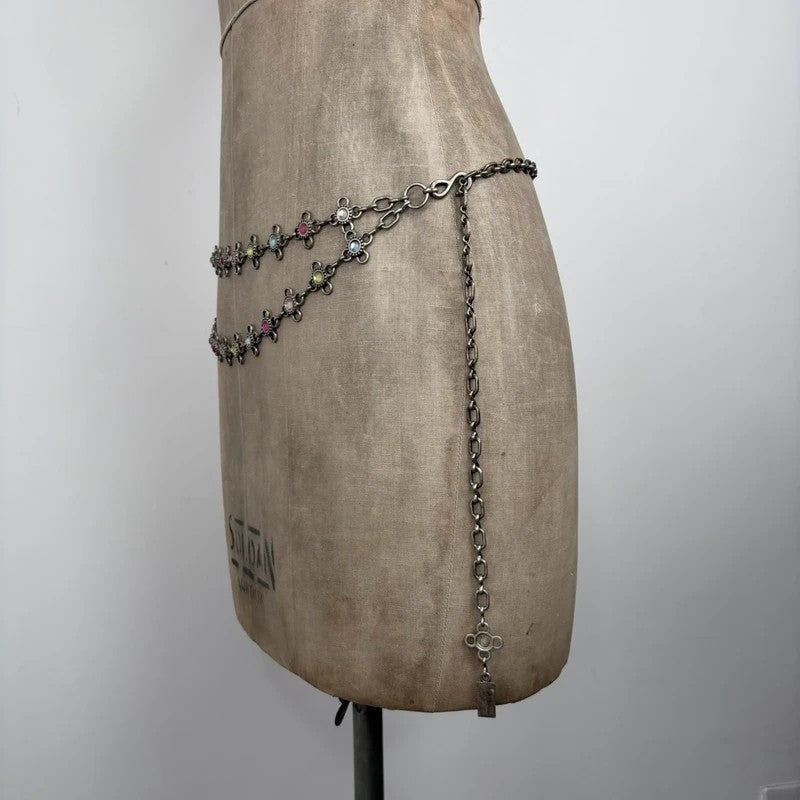silver waist chain gem embellished chain belt