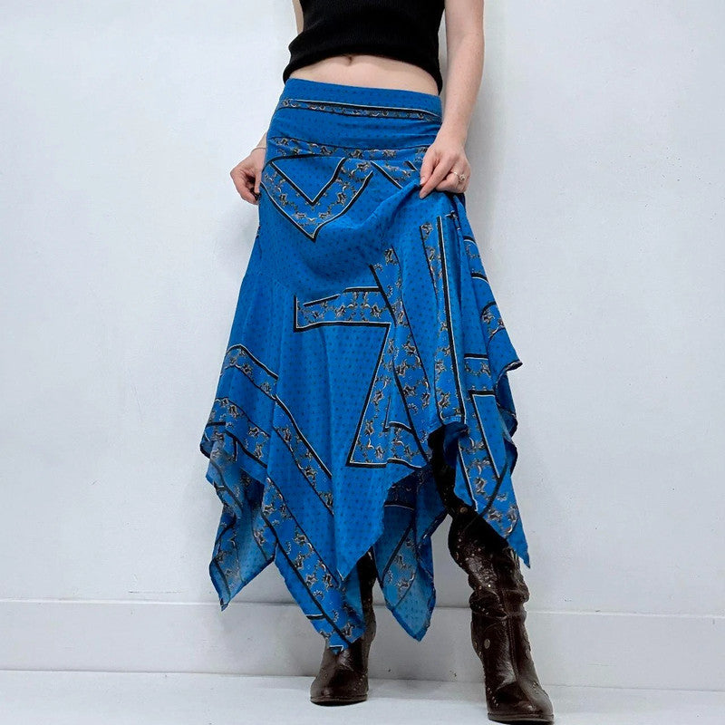 blue handkerchief Ganni silk skirt