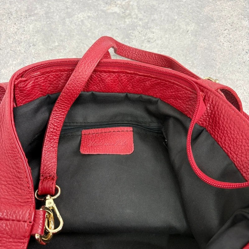 Italian leather red handbag with chic gold hardware