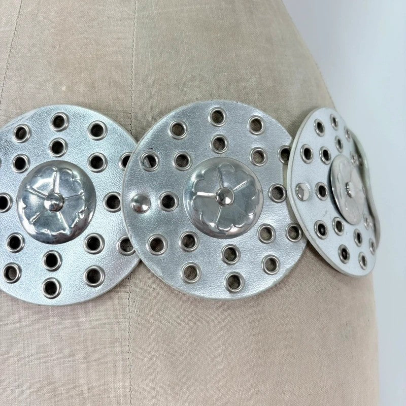 Silver leather studded circle belt