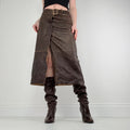 chocolate brown leather a-line midi skirt