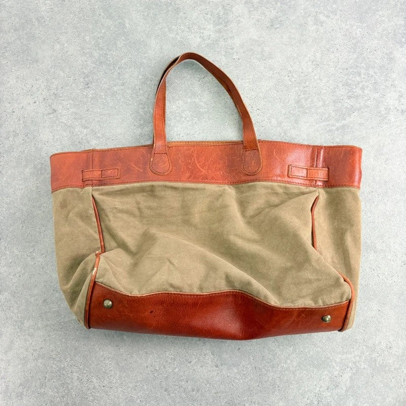Slouchy oversized leather and canvas shoulder bag