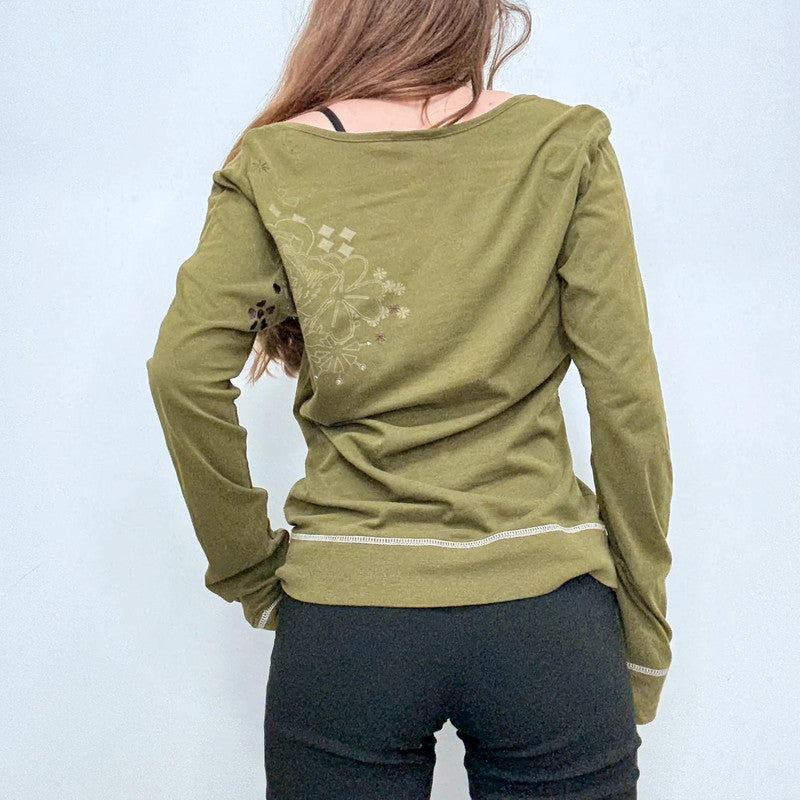 green slouchy off the shoulder t-shirt