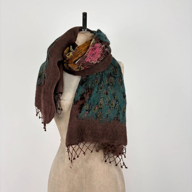 brown felt silk boho fairy scarf