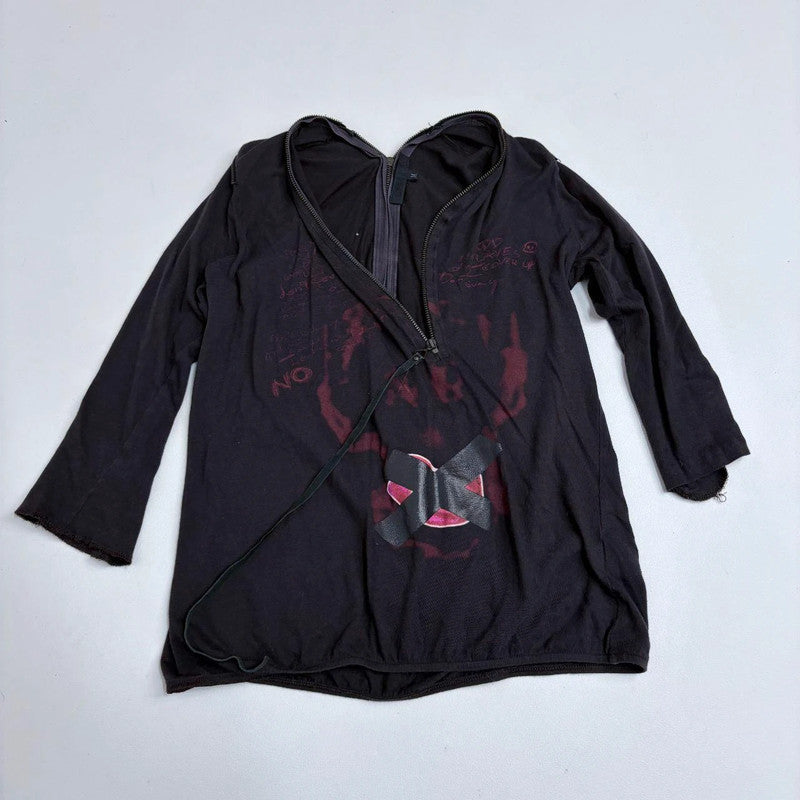 asymmetric zip print grunge t-shirt