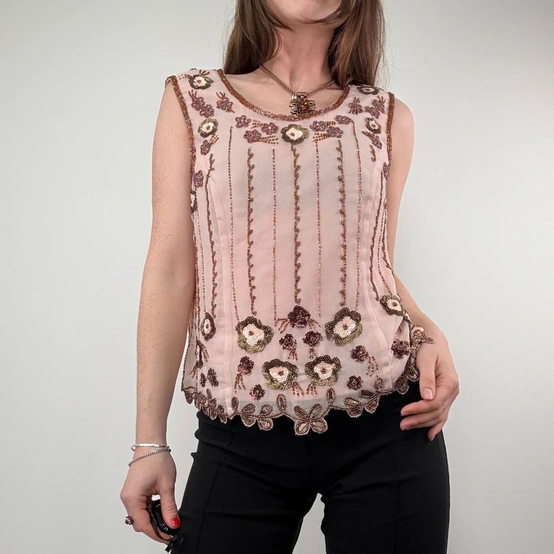 Pink Beaded embellished embroidered Vest top