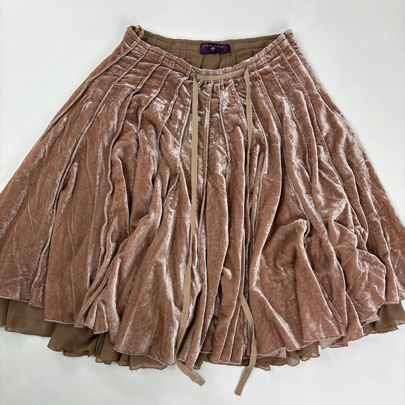 Brown pleated flared layered midi skirt