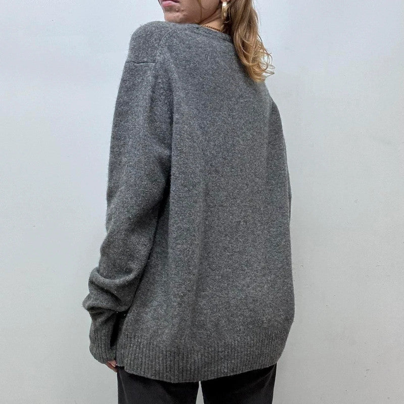 wool knitted grey argyle v-neck jumper