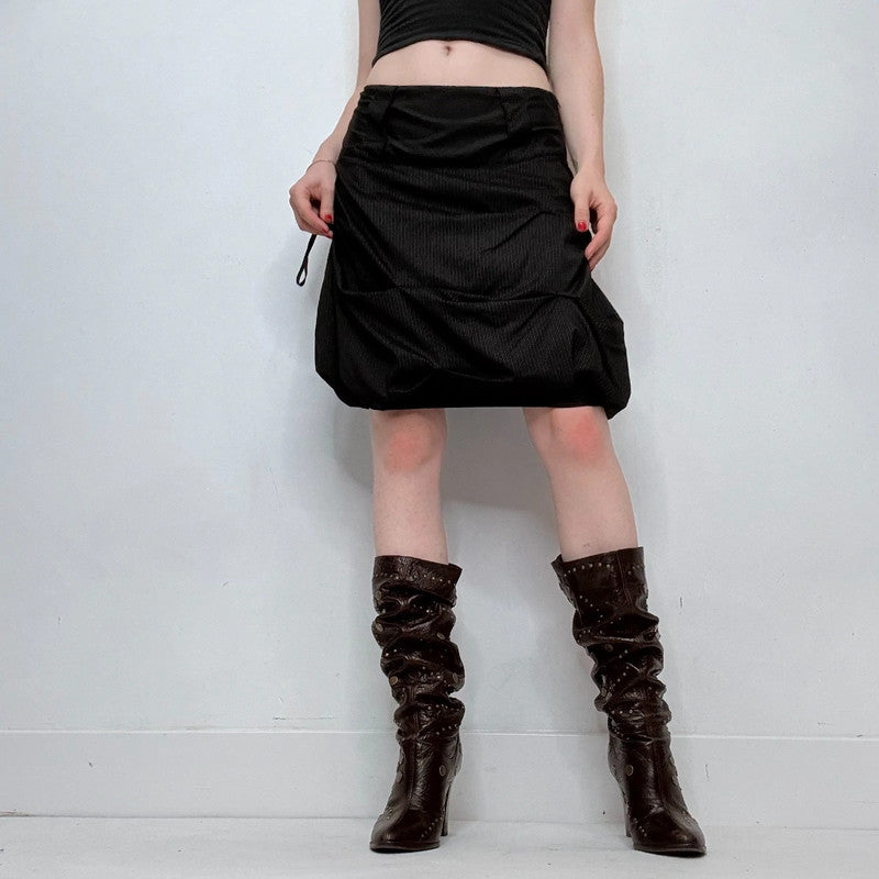 black draped pinstripe midi skirt