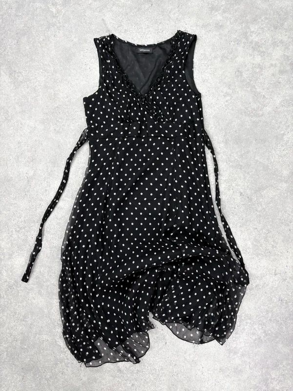 silk black and white polkadot slip dress