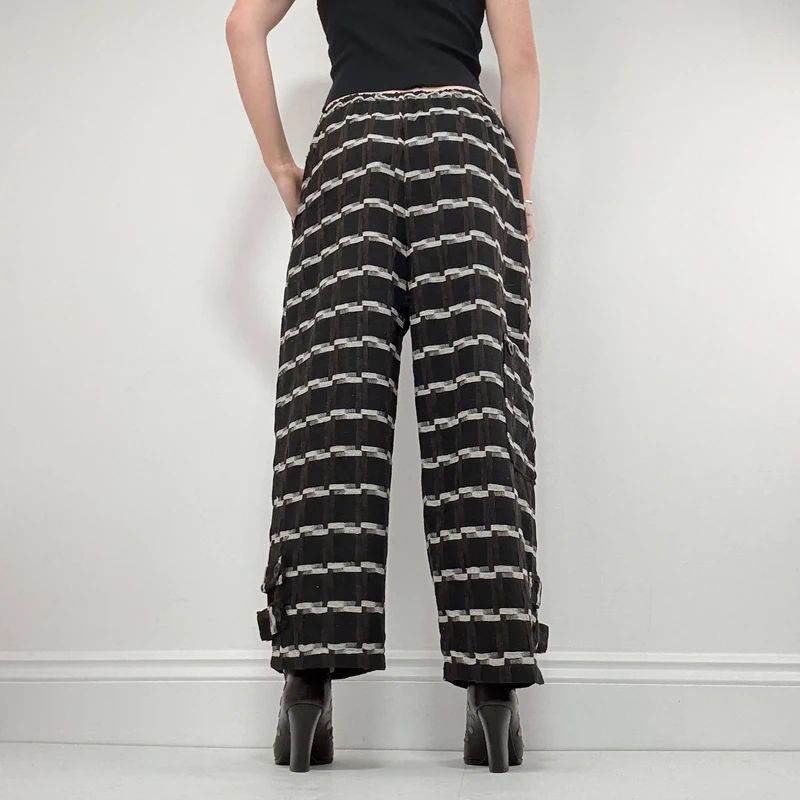 wide leg tartan checked structured trousers