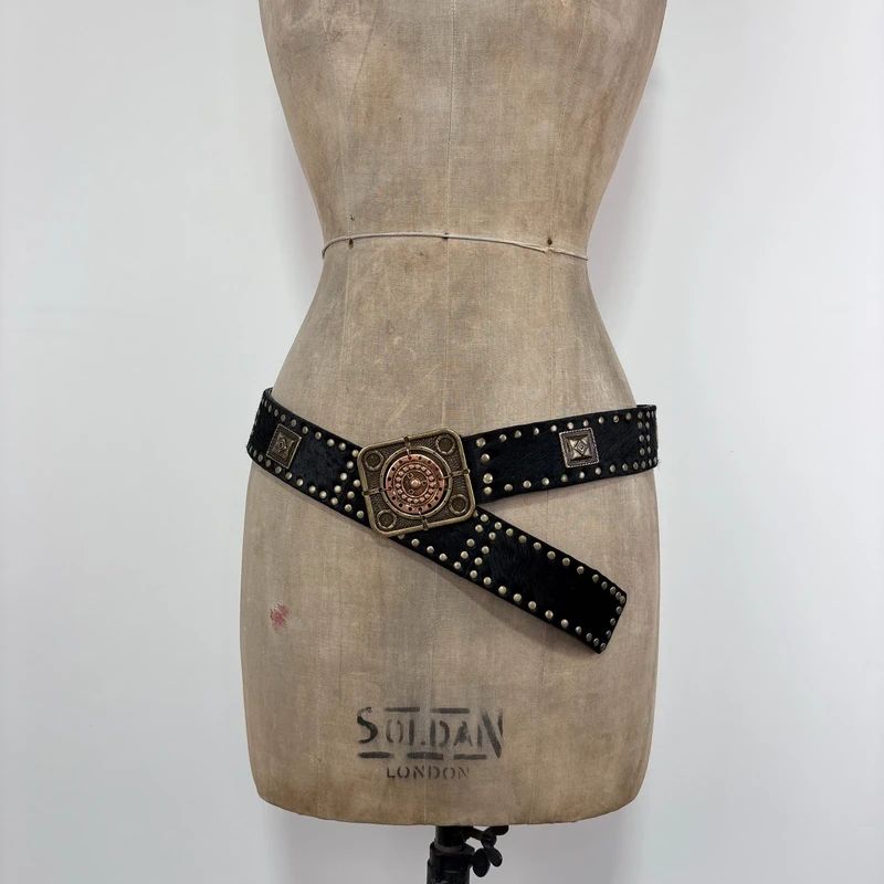 black cowhide studded western belt