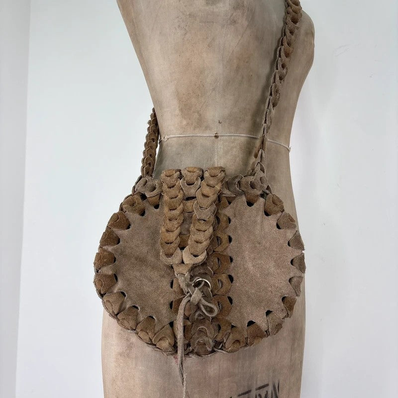 Boho suede circle woven crossbody bag