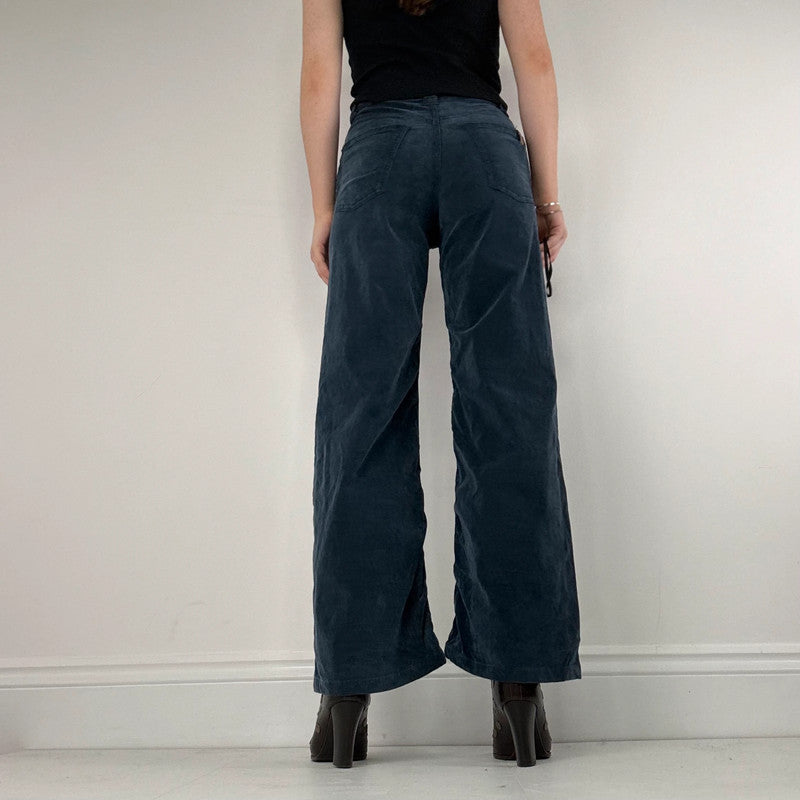 navy blue velvet flared trousers