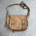 Tan distressed leather zip city crossbody D-ring bag