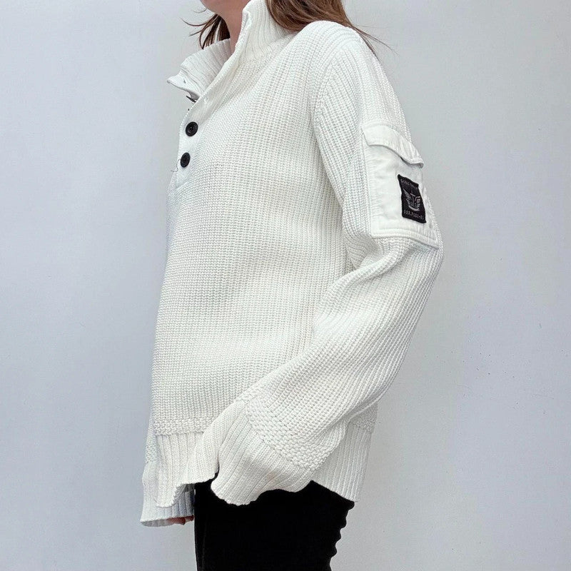 white chunky knitted oversized jumper