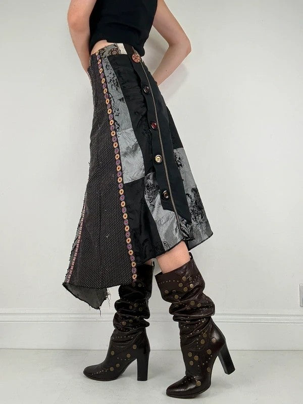 Patchwork embroidered asymmetric skirt
