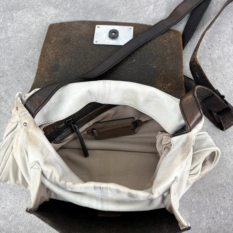 Distressed diesel leather slouchy messenger bag