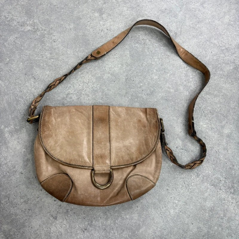 Distressed leather beige crossbody cargo city bag