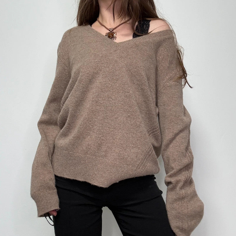 brown wool slouchy knit jumper