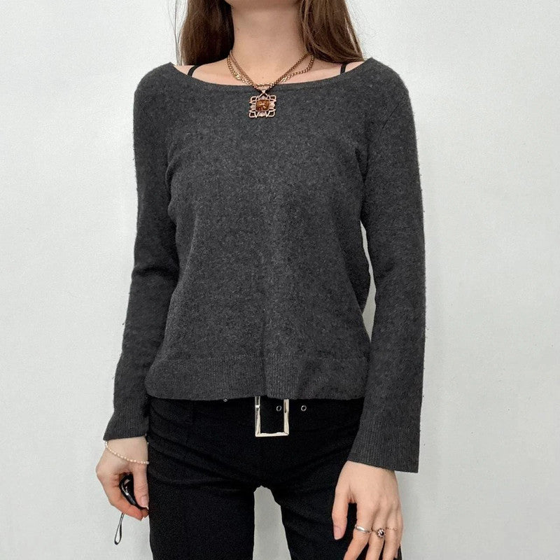 grey cashmere wide neck jumper