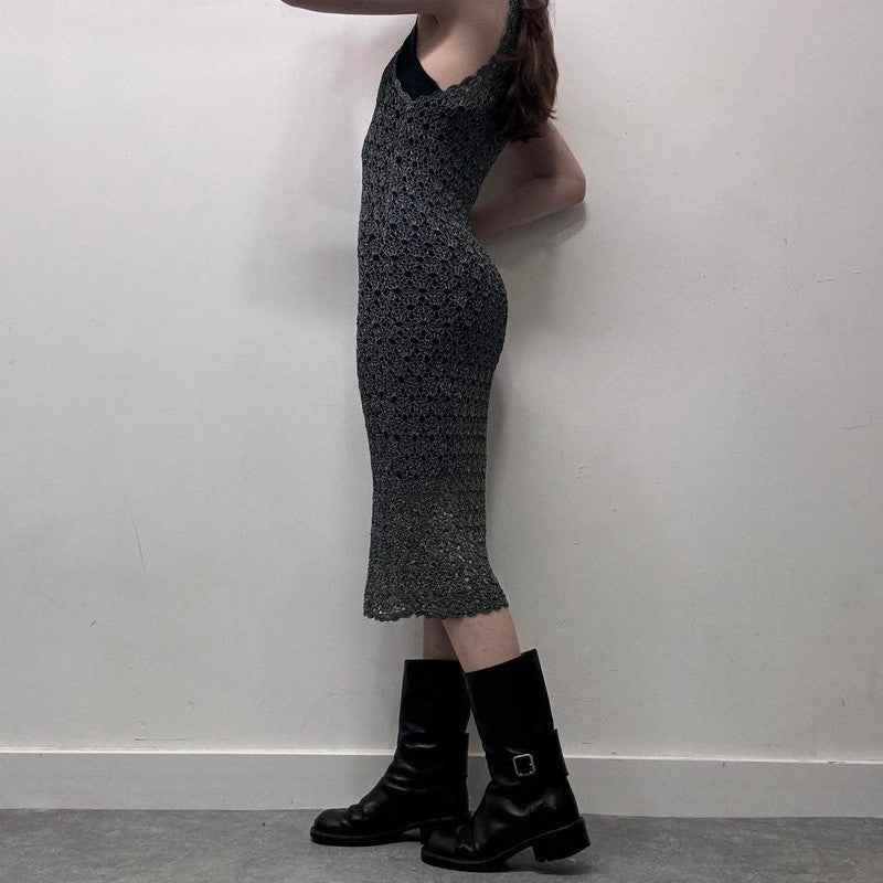 sheer layered crochet midi dress