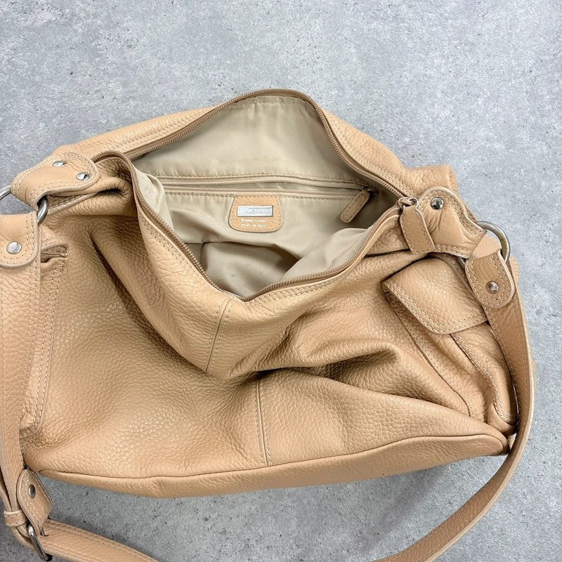 Slouchy cream leather cargo pocket satchel bag