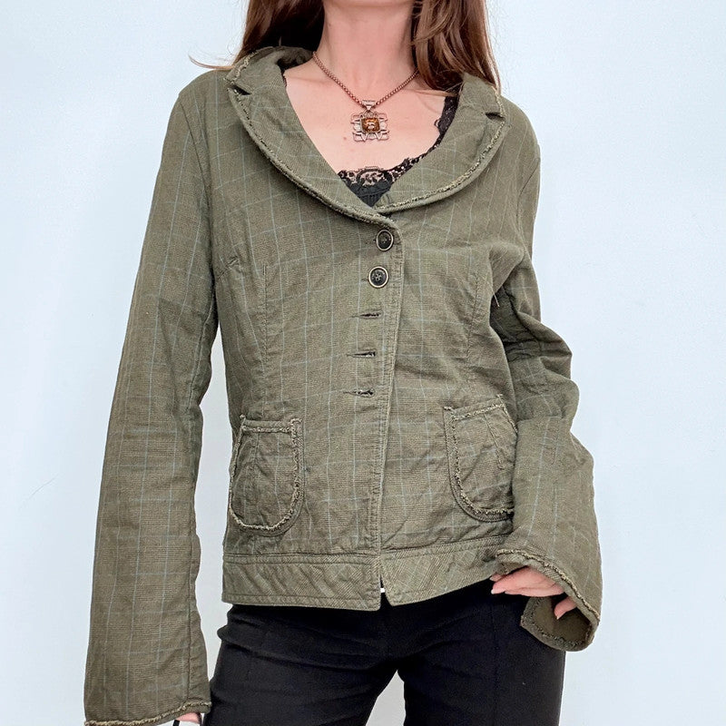 Cop Copine khaki green pinstriped flared utility jacket