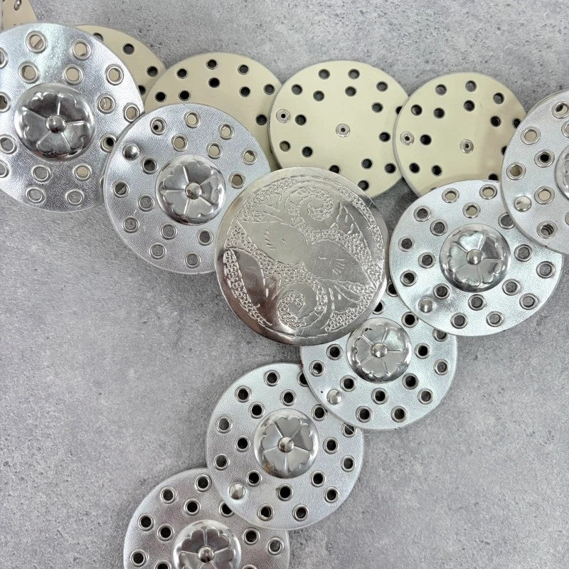 Silver leather studded circle belt