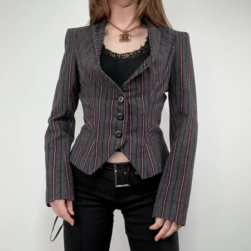 Striped fitted cropped archival blazer
