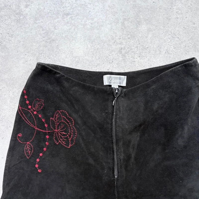 black suede embroidered trousers