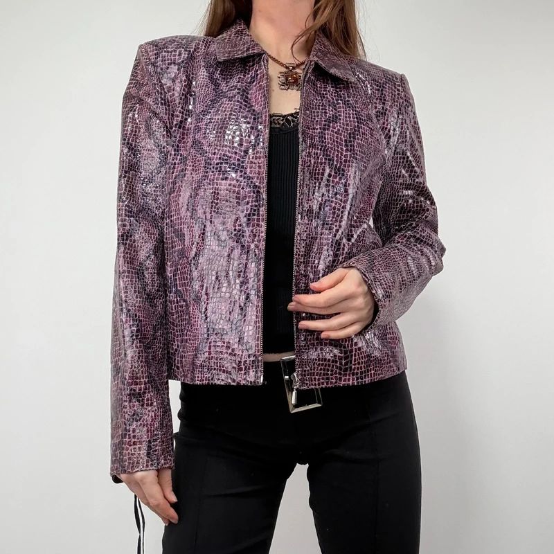 boxy Snakeskin Leather Jacket