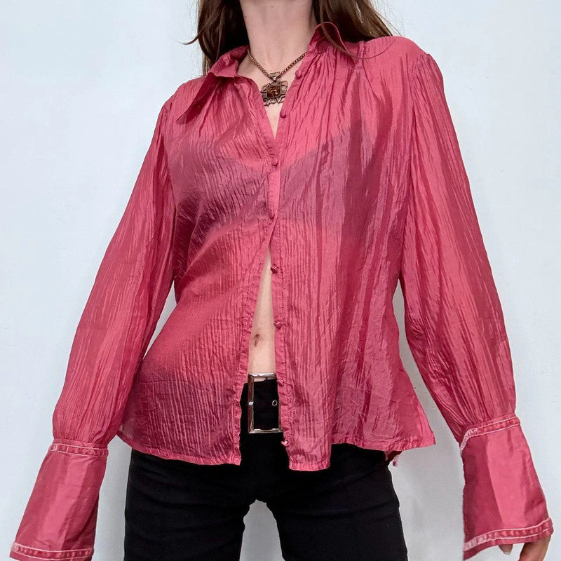 pink crinkle silk vintage cuffed shirt