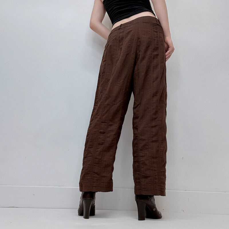 brown checked textured wide-leg utility pants