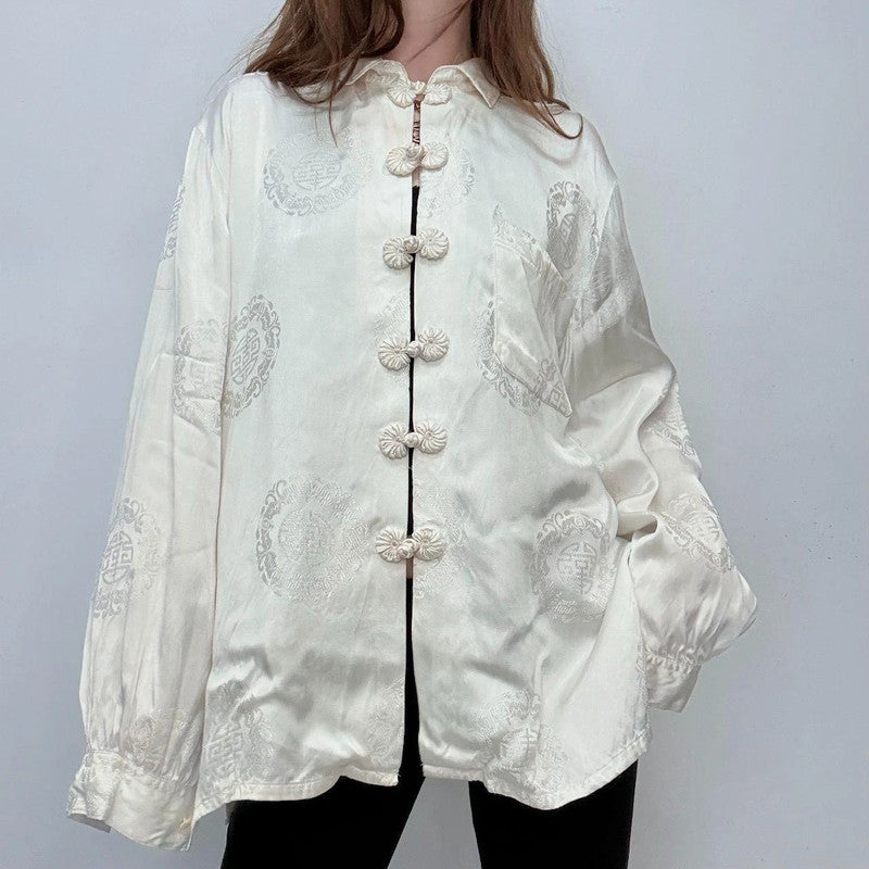 cream silk flared oversized floaty shirt