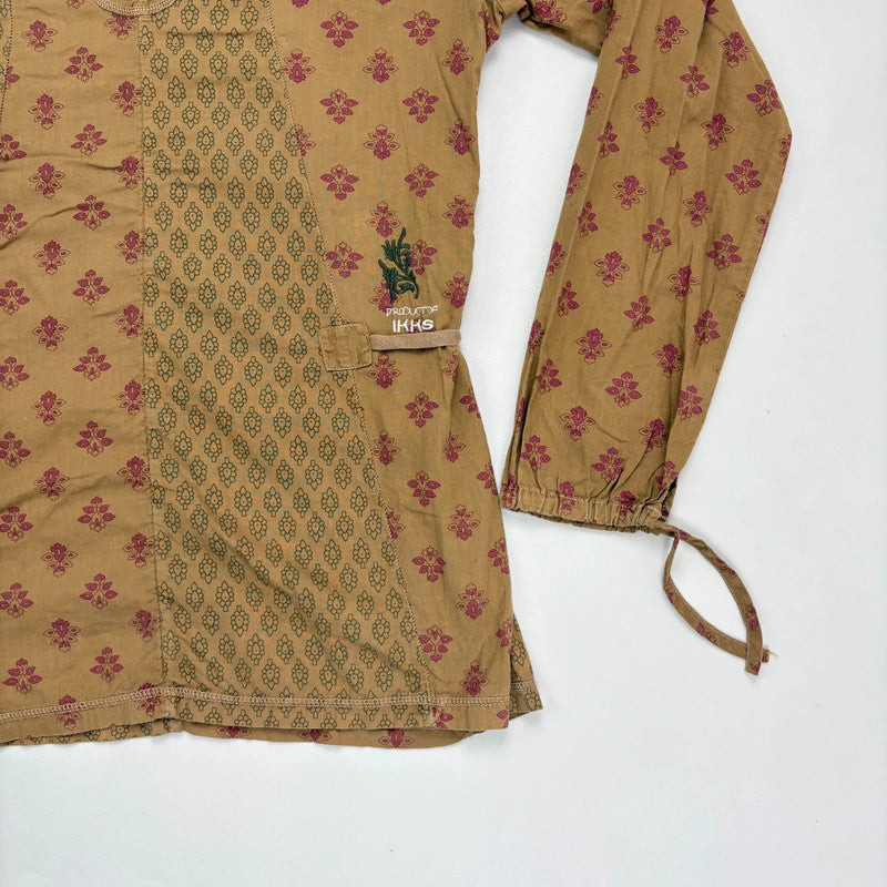 tan khaki printed cotton shirt
