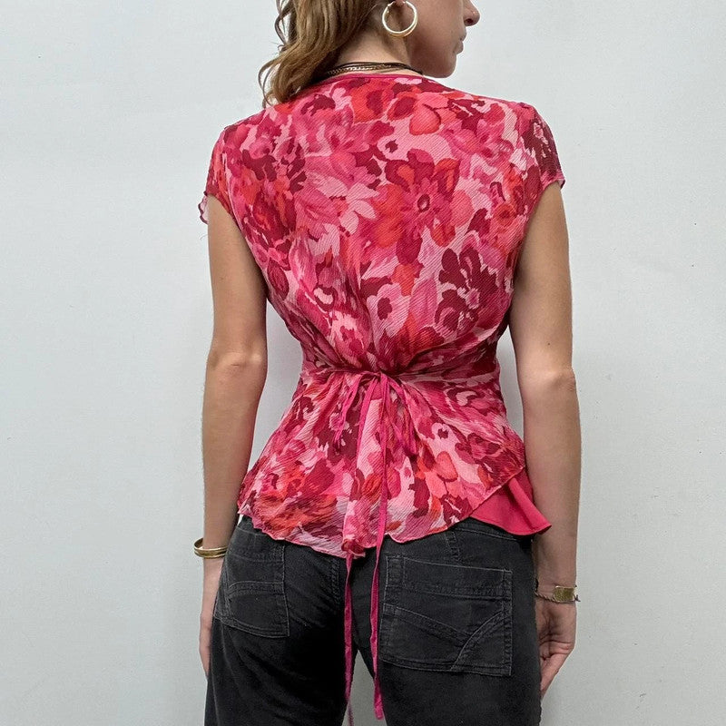 red silk watercolour flutter shirt