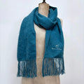 blue wool mohair knit tassel scarf
