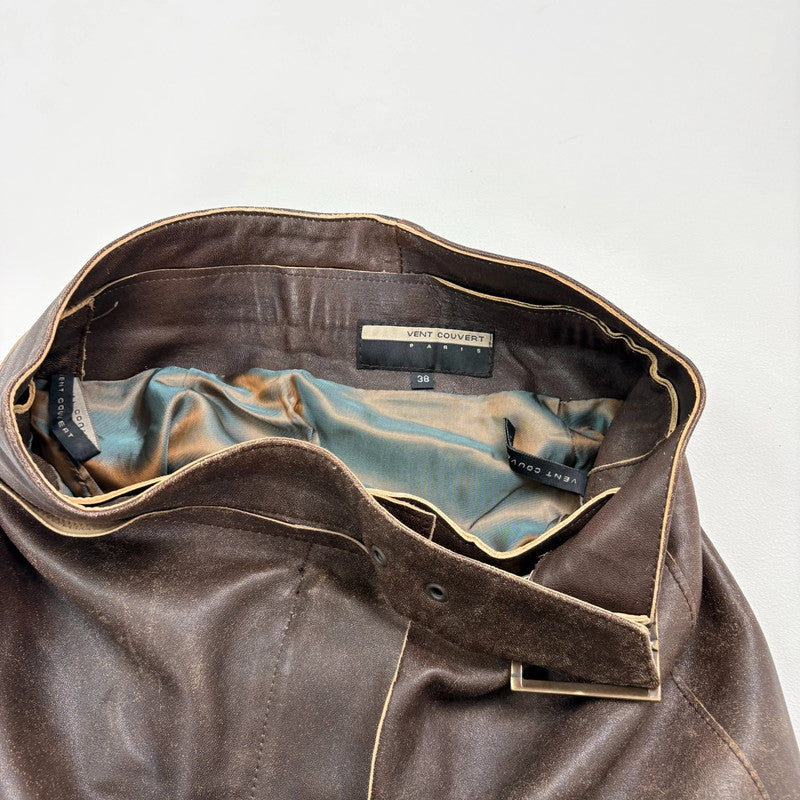 chocolate brown leather a-line midi skirt