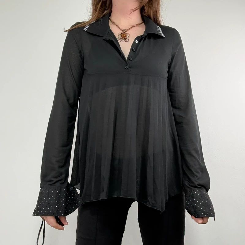 Black Cop Copine pleated flared shirt