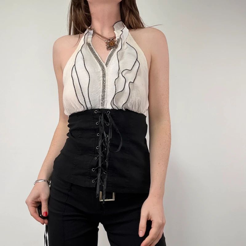 Corset Lace-Up Ruffle Goth Shirt vest top