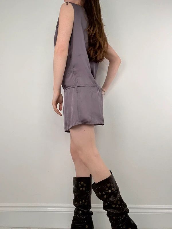 draped neck slouchy mini dress