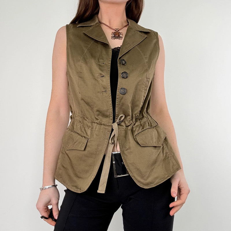 Khaki utility flared military waistcoat