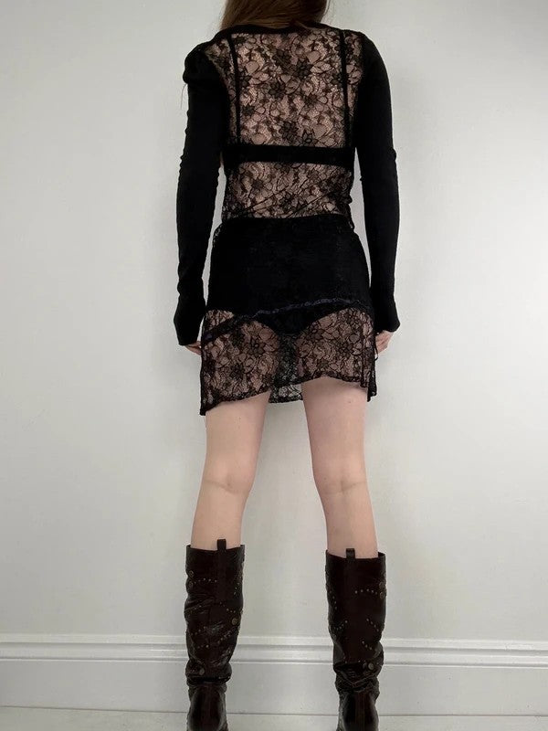 Cop Copine black lace sheer mini dress