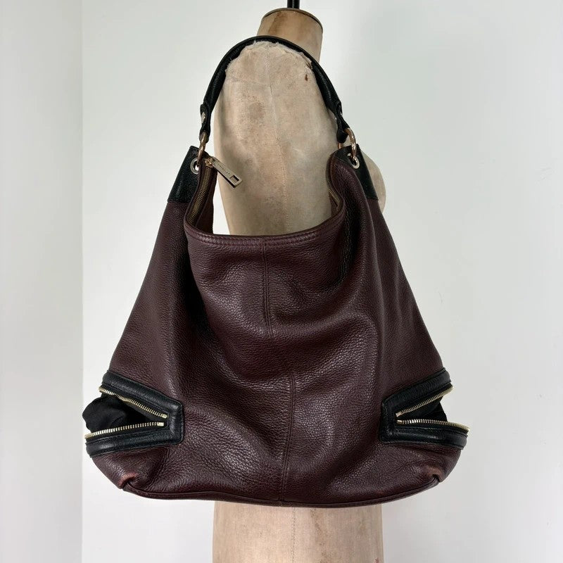 Leather slouchy zipper hobo shoulder bag