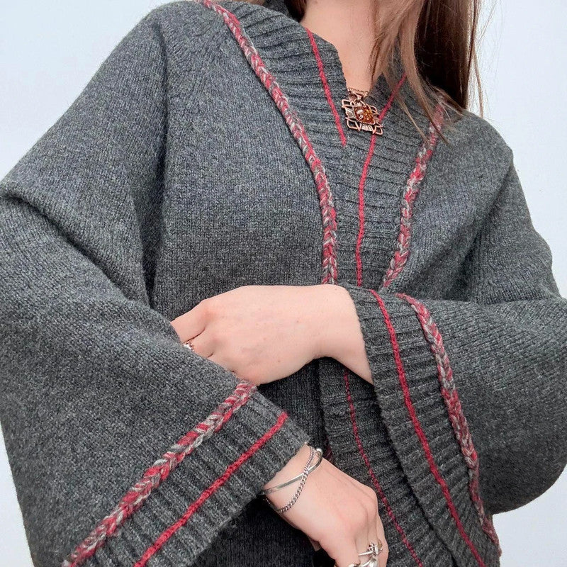 grey flared wool cape drape