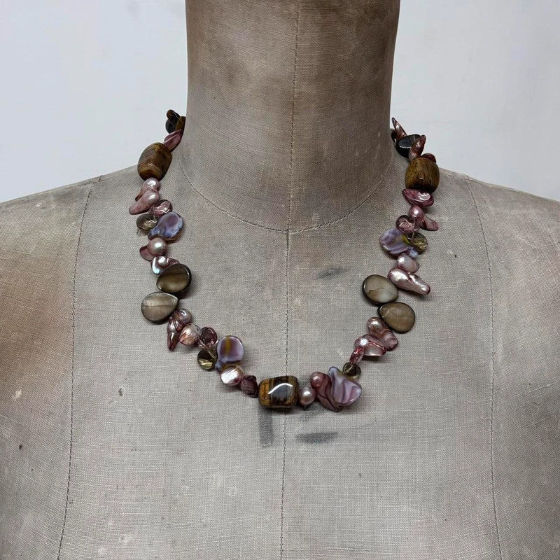 pearl crystal gemstone necklace