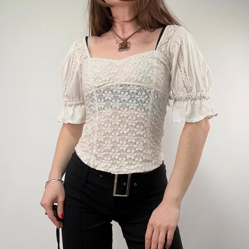 Free people puff lace Lace Milkmaid Blouse